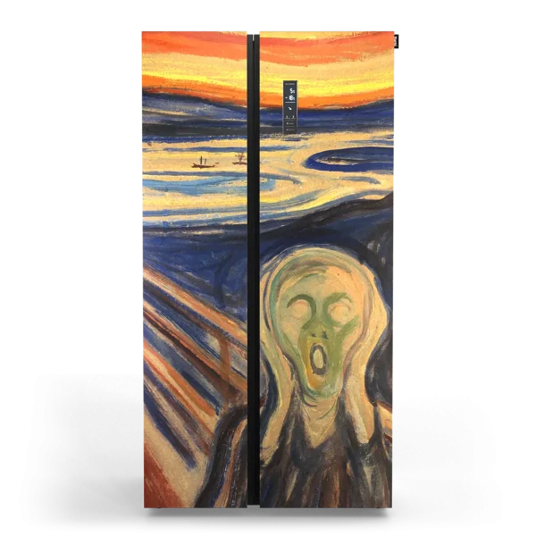 Extra large koelkast met De Schreeuw van Edvard Munch – expressieve kunst op groot formaat