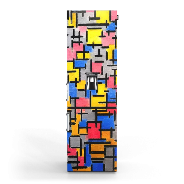 Large design koelkast met watertap en Piet Mondriaan print – modern, fris en kleurrijk