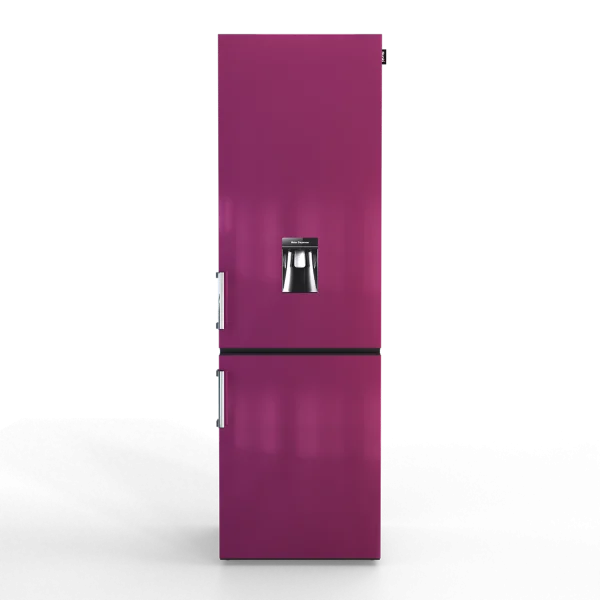 Glanzende Nunki koelkast met watertap in metallic speels paars